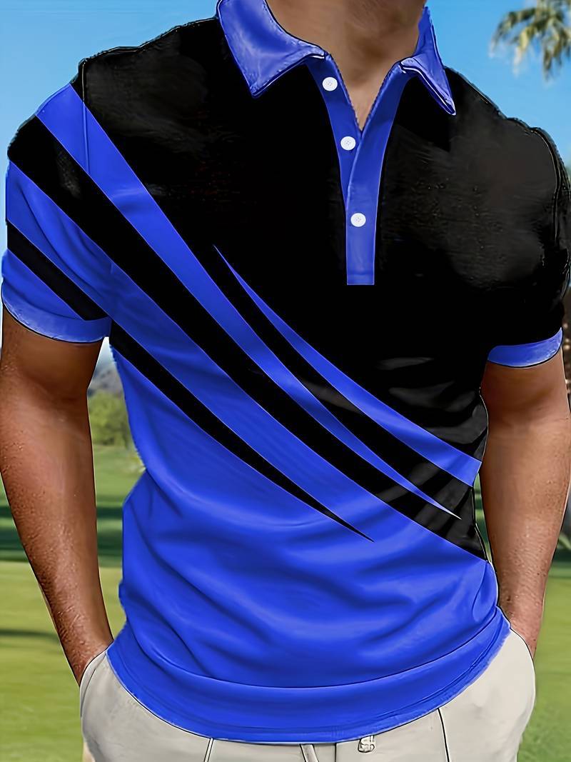 【S-6XL】Nueva camisa POLO de verano a rayas con estampado 3D para hombre