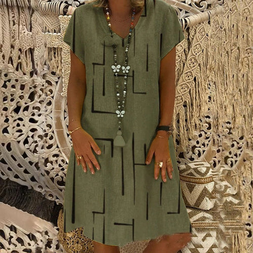 👗【S-5XL】Vestido de algodón estampado con cuello en V