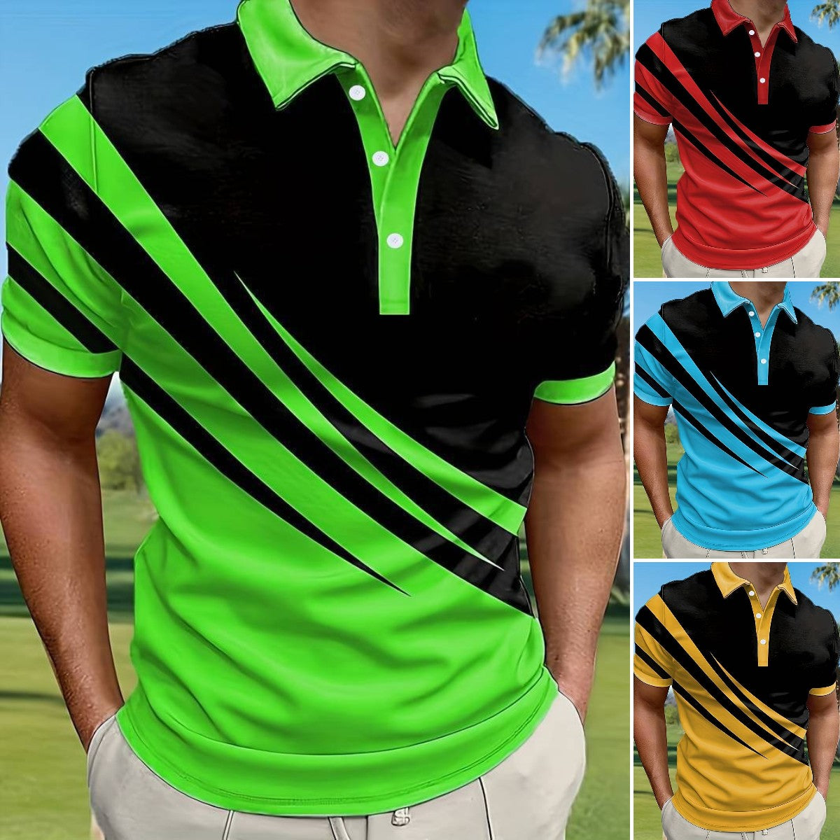 【S-6XL】Nueva camisa POLO de verano a rayas con estampado 3D para hombre