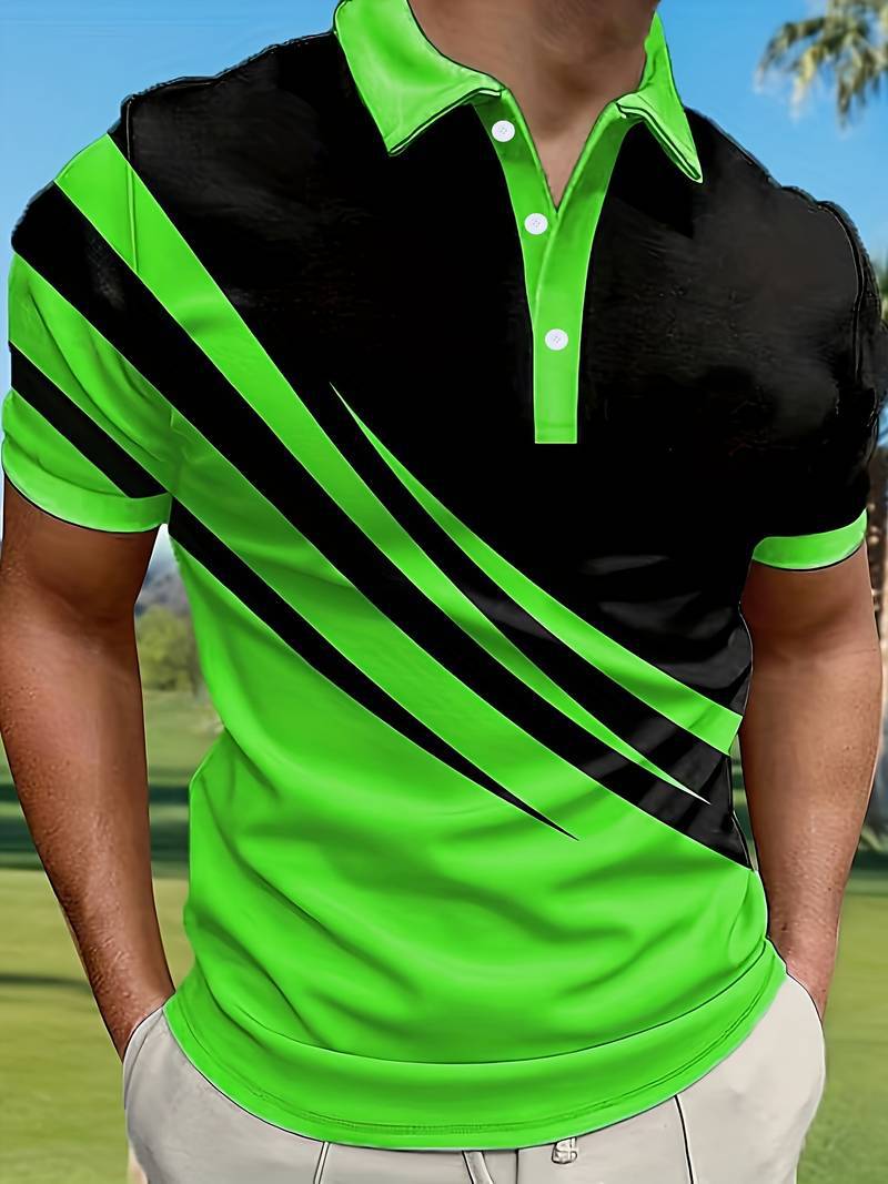 【S-6XL】Nueva camisa POLO de verano a rayas con estampado 3D para hombre