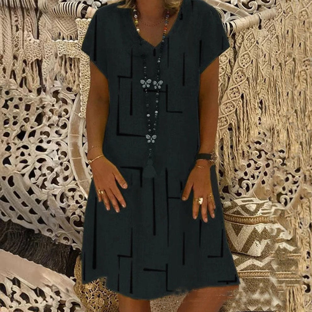 👗【S-5XL】Vestido de algodón estampado con cuello en V