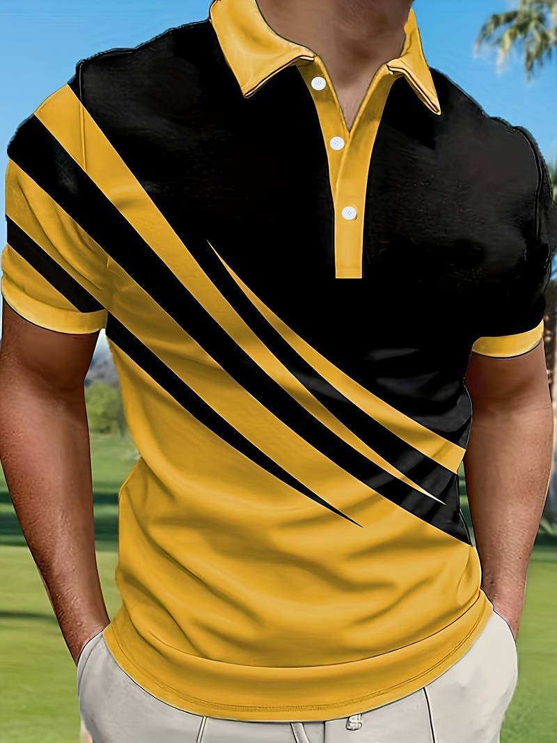 【S-6XL】Nueva camisa POLO de verano a rayas con estampado 3D para hombre