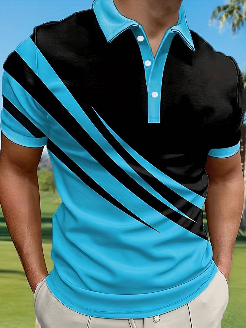 【S-6XL】Nueva camisa POLO de verano a rayas con estampado 3D para hombre